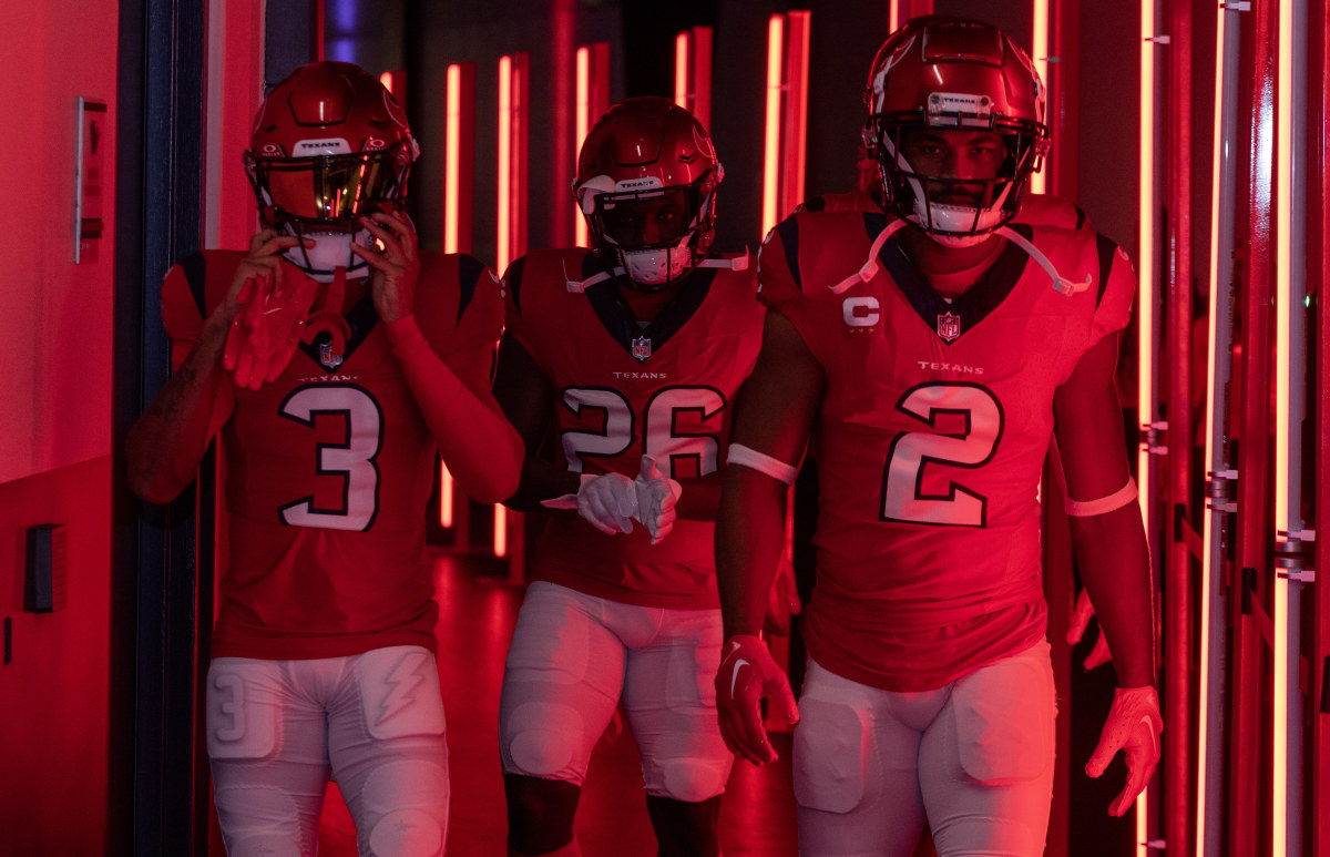 The Houston Texans will wear their Battle Red helmets in each of the next two games.